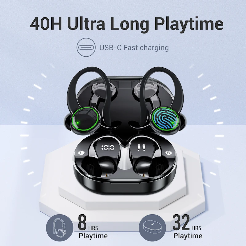 

C16 Ear Hook Wireless Bluetooth Headset Noise Cancelling Earbuds With Mic Sport Earphones TWS Headphones For Xiaomi Lenovo Apple