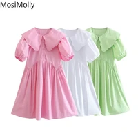 mosimolly 2022 summer dress baby collar mini dress empire waist cotton dress day dress female vestidos