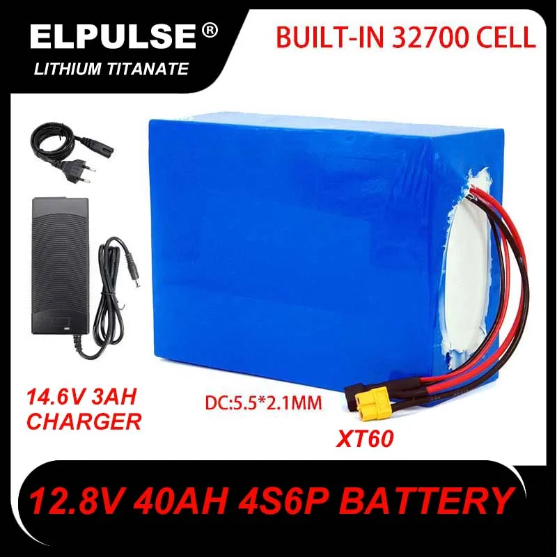 

12.8V 40Ah 4S6P Lifepo4 battery 32700 with 40A same port balanced BMS 12V Power supply+14.6V 3A Lithium Iron Phosphate Charger