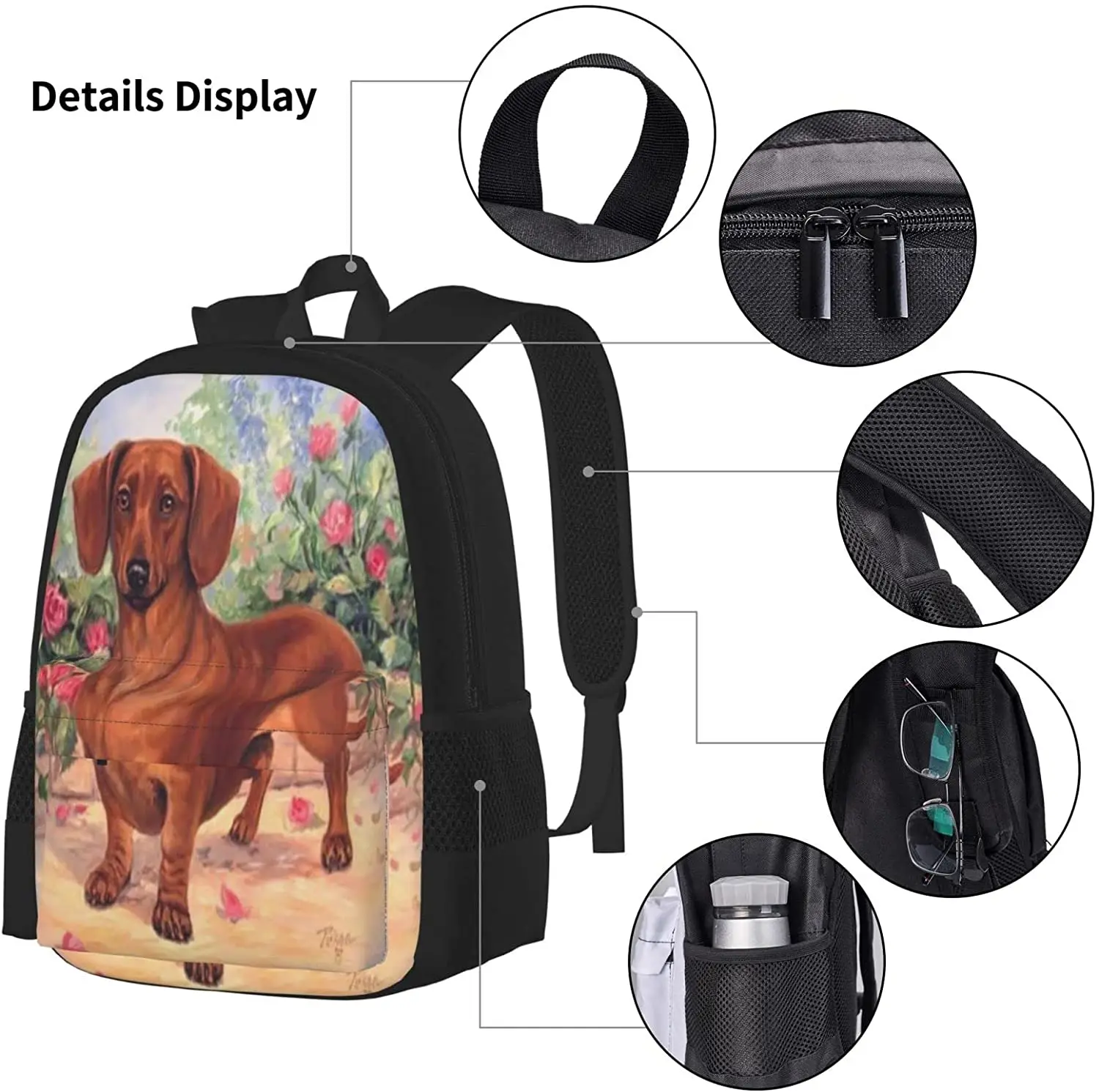 Kids School Backpack Dachshund Dog Schoolbag Travel Bag Casual Daypack Lunch Bag Pencil Case for Boys Teens Girls 3pcs Sets