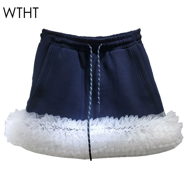 WTHT модные женские мини-юбки со складками и морщинистым подолом 2024 зимняя модная