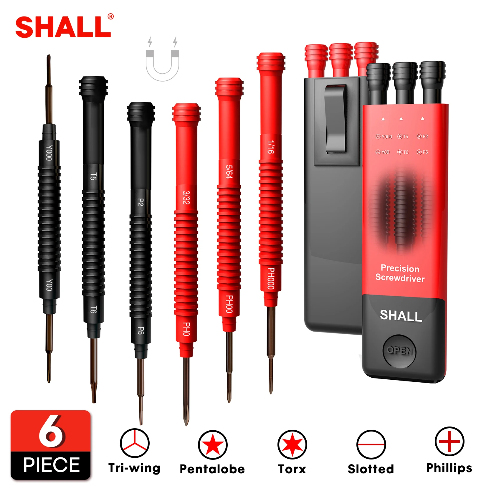 SHALL 6-Piece Precision Screwdriver Set 12 Sizes Magnetic screwdriver Kit multifunctional tools for home repair Hand tools
