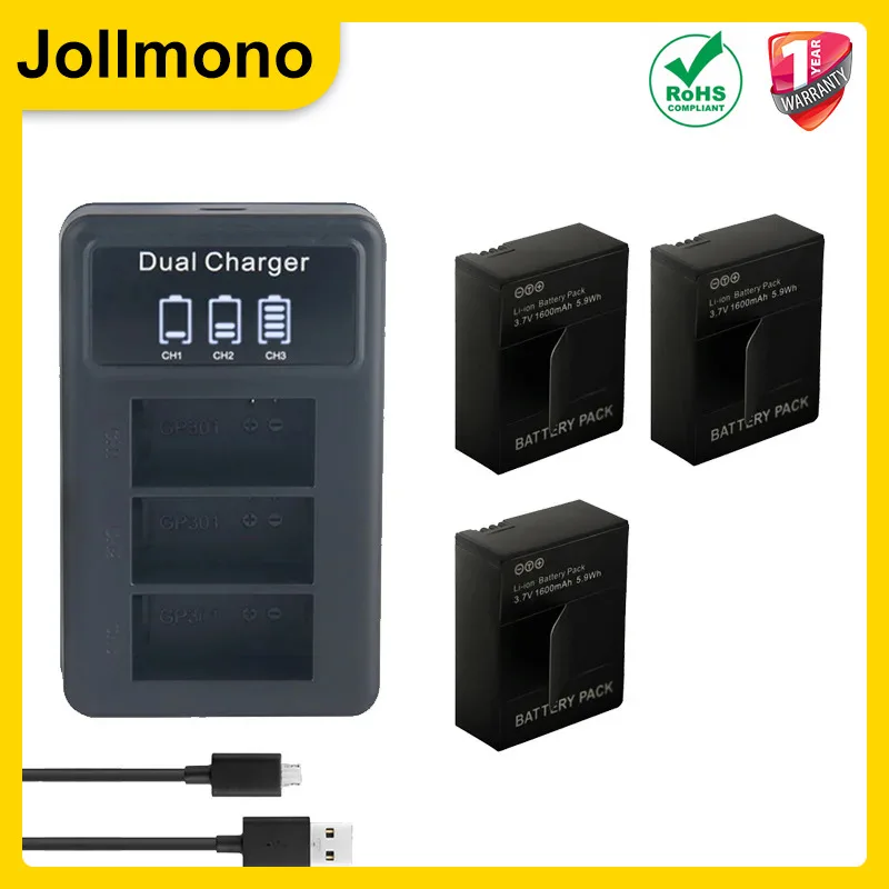 AHDBT-301 для аккумулятора Gopro + новое светодиодное двойное зарядное устройство USB Hero