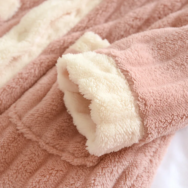 New winter women's pajamas long-sleeved trousers two-piece thickened flannel suit coral fleece warm home clothes sleepwear