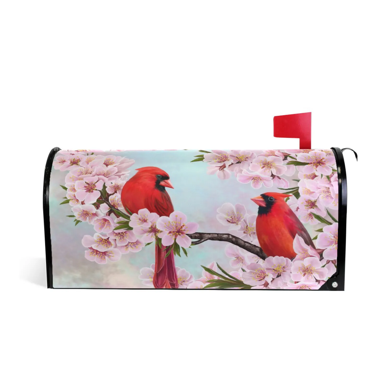 

Red Birds Spring Flowers Mailbox Cover Magnetic Wrap Garden Yard Decor Waterproof Sun Protection Post Letter Box Standard Size
