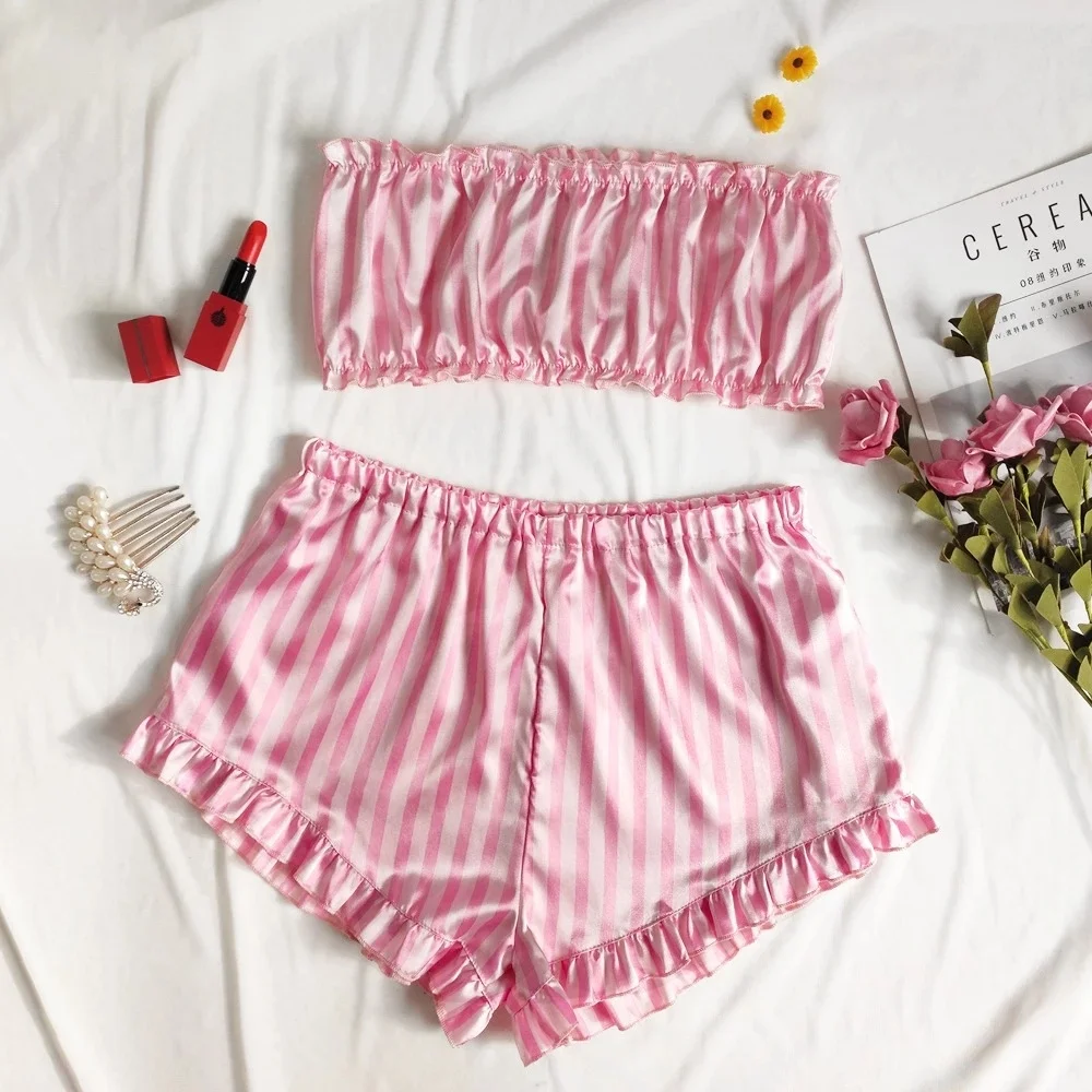 

Женская пижама, Женская домашняя одежда, одежда для сна, Camis, женская ночная рубашка, женские пижамы, кружевная отделка, атласная майка и полосатые шорты