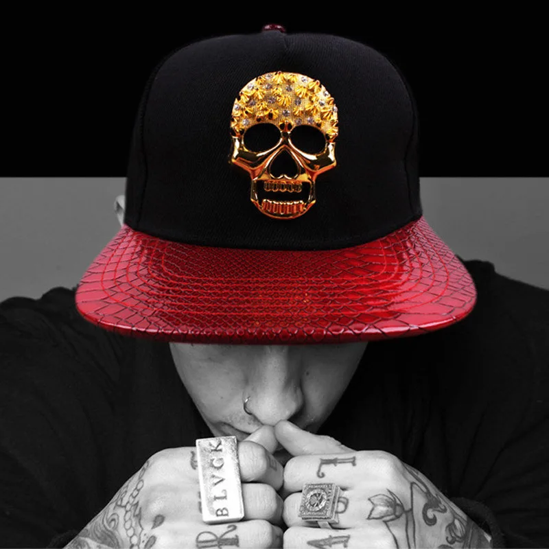 

Man's Punk Skull Snapback Caps Cool Hip Hop Hat Leather Brim Baseball Caps Rap Cap for Men Gorra Hip Hop Hombre Hats 2023 NEW