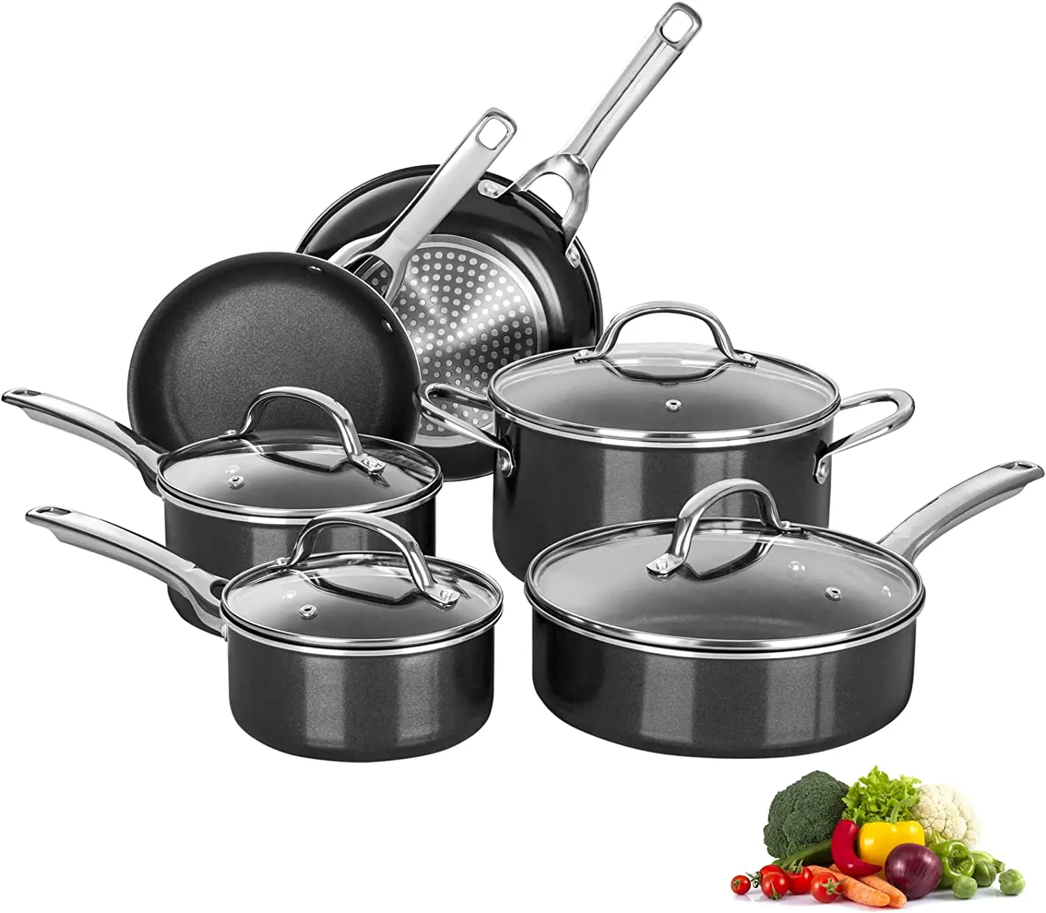 

USA STOCK Nonstick Cookware Set 10 Piece Induction Pots and Pans Set Non Stick, Frying Pan Set Cooking Gas Induction Cooker