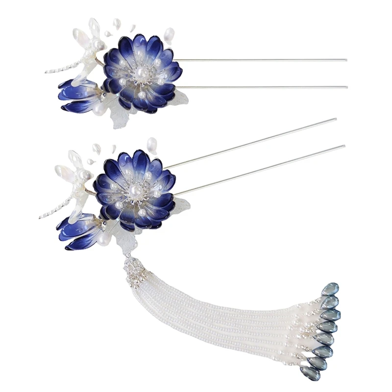 

41XF Ancient Rhyme Products Hanfu Hairpin Ancient Costume Accessories Ancient Style Headdress Dragonfly Tassel Step Shaking