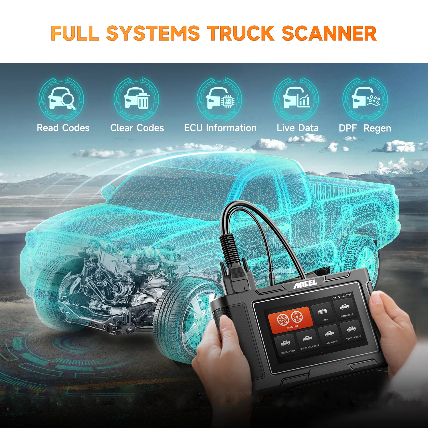 ANCEL HD3500 Пикап для тяжелых грузовиков OBD2 сканер Все системы диагностики Ford Dodge GMC