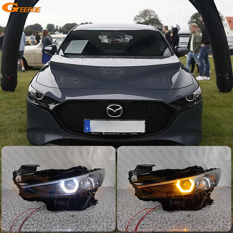 

For Mazda 3 Mazda3 BP 2019 2020 2021 2022 2023 Ultra Bright A/W Switchback DRL Turn Signal Cotton Hex LED Angel Eyes Halo Rings