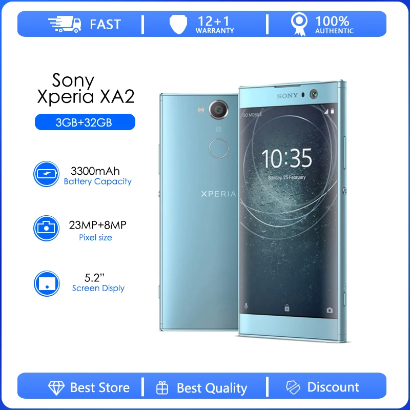 Оригинальный разблокированный телефон Sony Xperia XA2 H3113 Восстановленный на базе Android