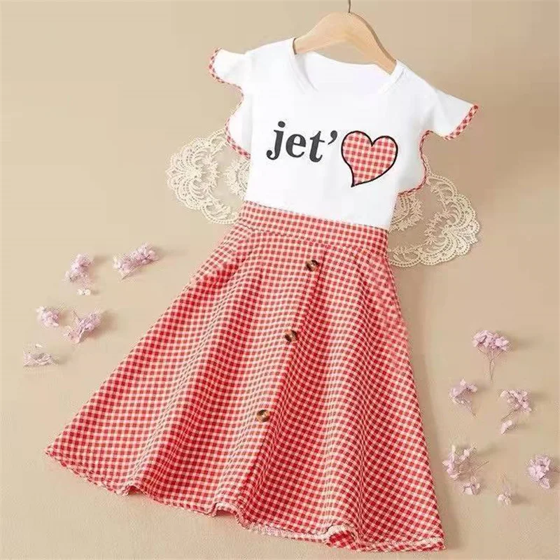 

2023 Girls Dresses Cute Summer Kids Plaid Printing Dress Princess Party Clothes Teen Child Clothing Vestidos 6 8 10 12 13 Year