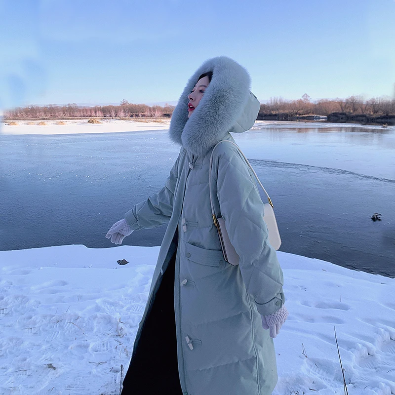 Purple Long Puffer Jacket with Fur Hooded Collar Women Korean Fashion Trends Winter Clothes Teenage Girls Bubble Coat Streetwear