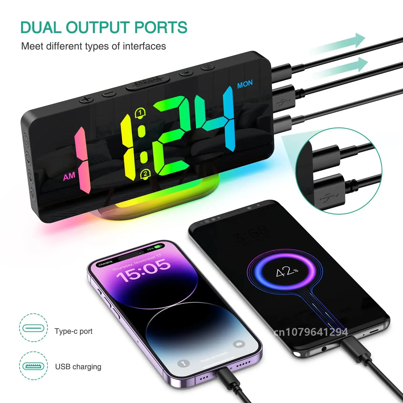 ORIA цифровой будильник RGB светодиодные цифровые часы красочные с атмосферным