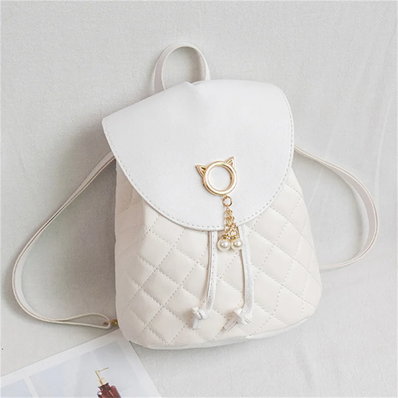 Women PU Leather Shoulder Mini Small Backpack Multi-Function Diamond Lattice Phone Pouch Student Backpack