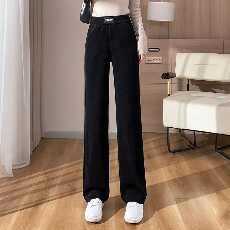 Женские утепленные широкие брюки винтажные флисовые повседневные Прямые с