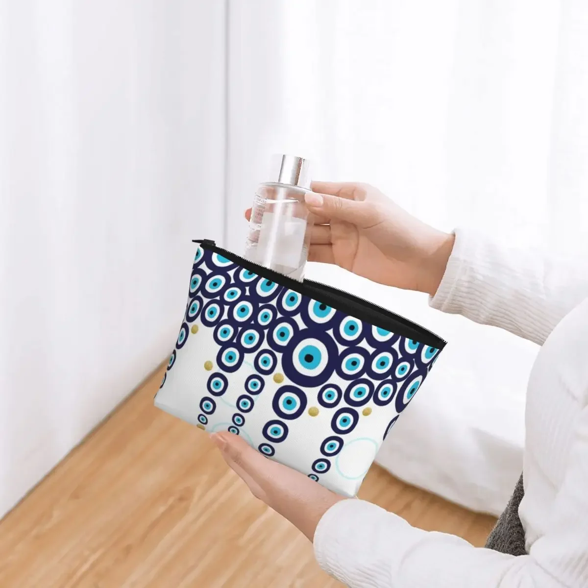 Женская Дорожная Косметичка С Синими И Золотыми Бусинами Hamsa Nazar Design Повседневная