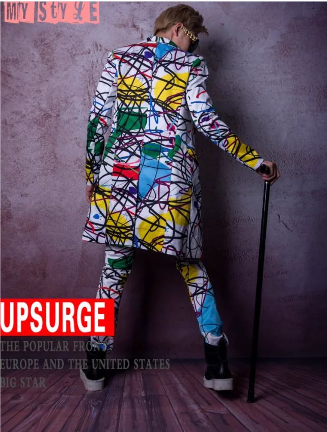 Новинка 2024 мужской модный костюм DSDJ для ночного клуба средней длины с принтом GD