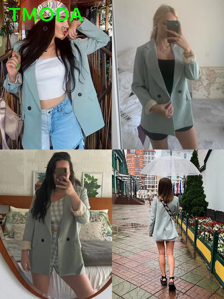 Женский двубортный Блейзер-оверсайз TMODA офисное классическое Свободное пальто
