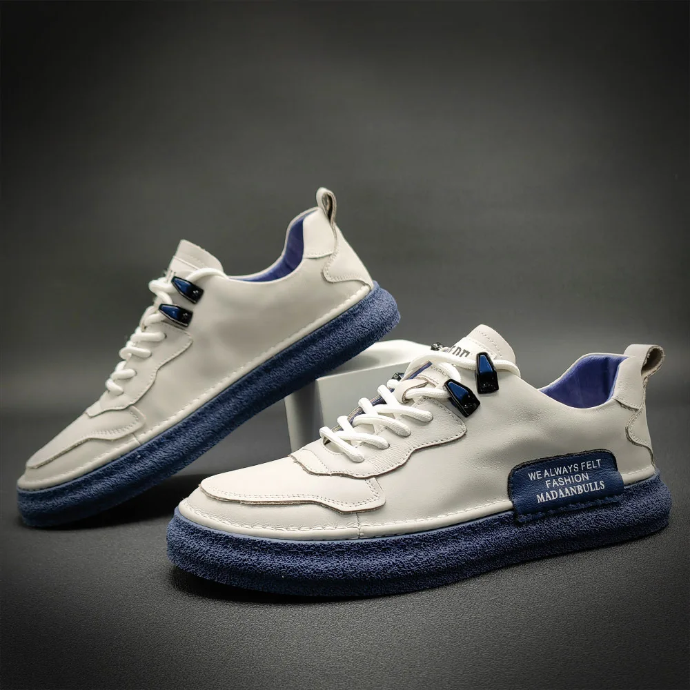 

Men's Cricket Shoes European Station Men's Shoes Casual Shoes Versatile Men's Genuine Leather Flat Shoes White Men's Shoes