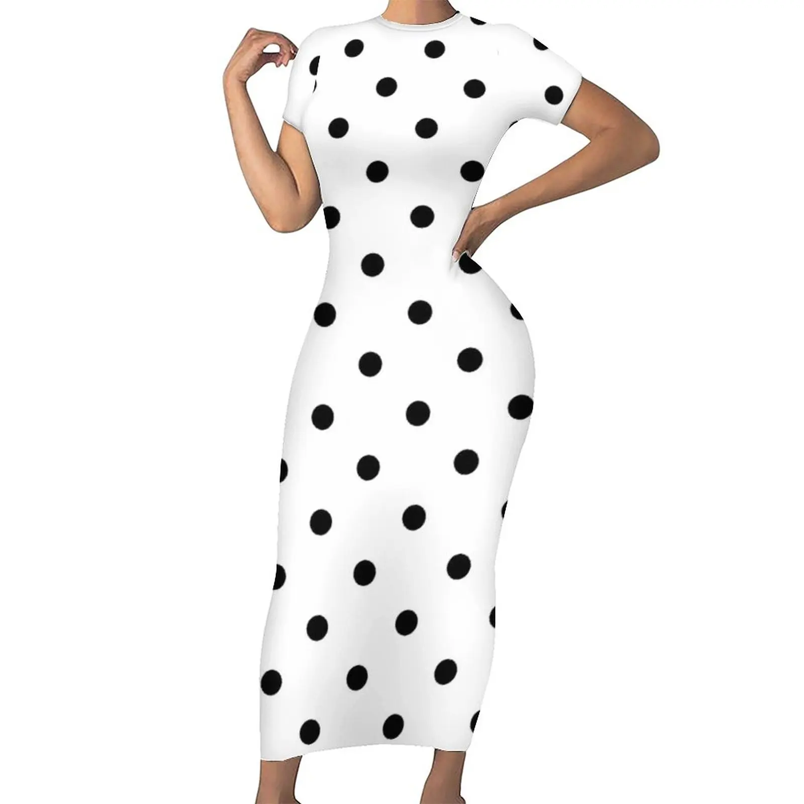 

Classic Polka Dot Dress White Black Polkadots Retro Aesthetic Maxi Dresses Trendy Bodycon Dress Woman Design Oversize Clothing