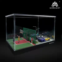 164 basketball court car model parking lot pvc scene storage box theme display cabinet case toy gift without car figure