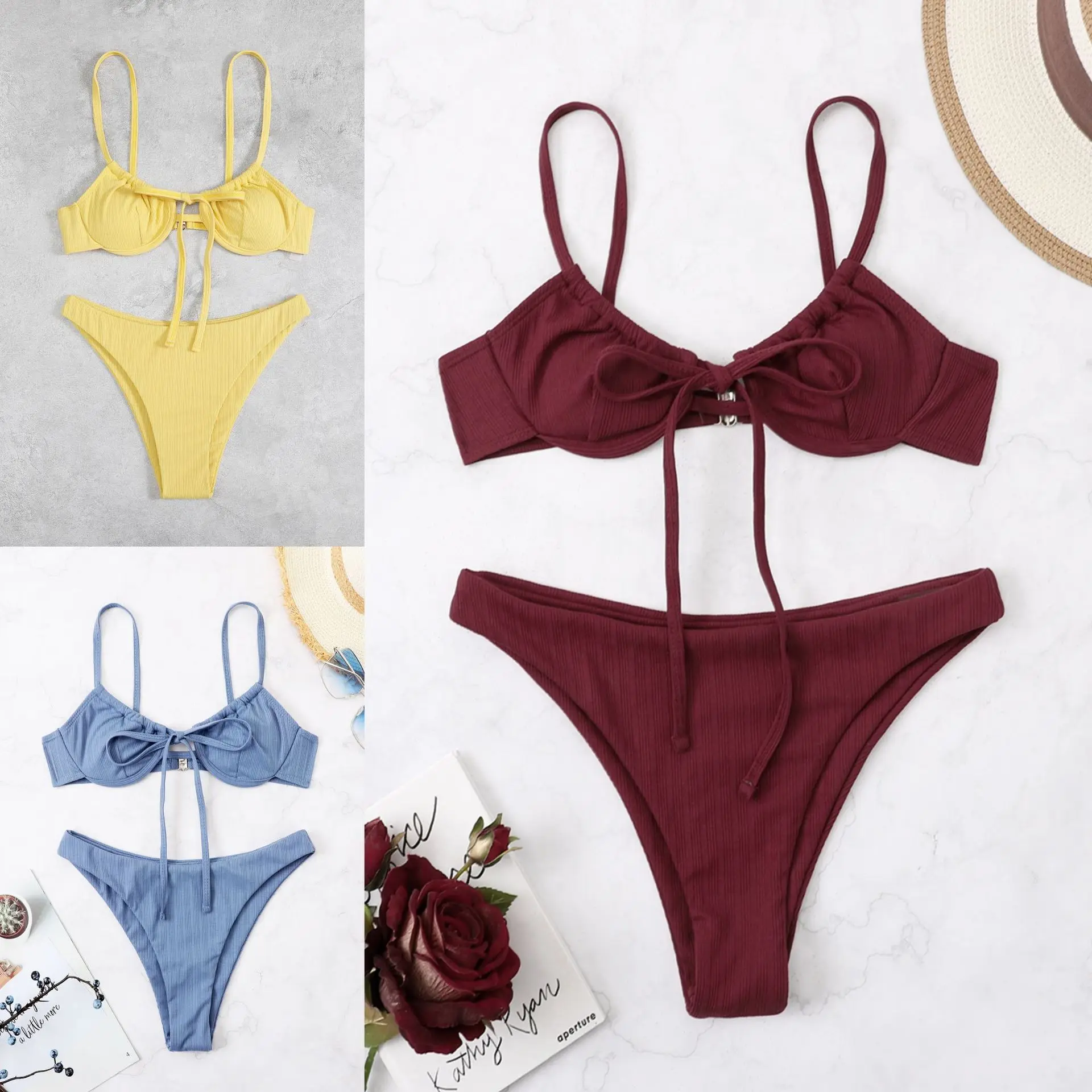 2024 сексуальный однотонный бикини купальник винтажный микро-купальник