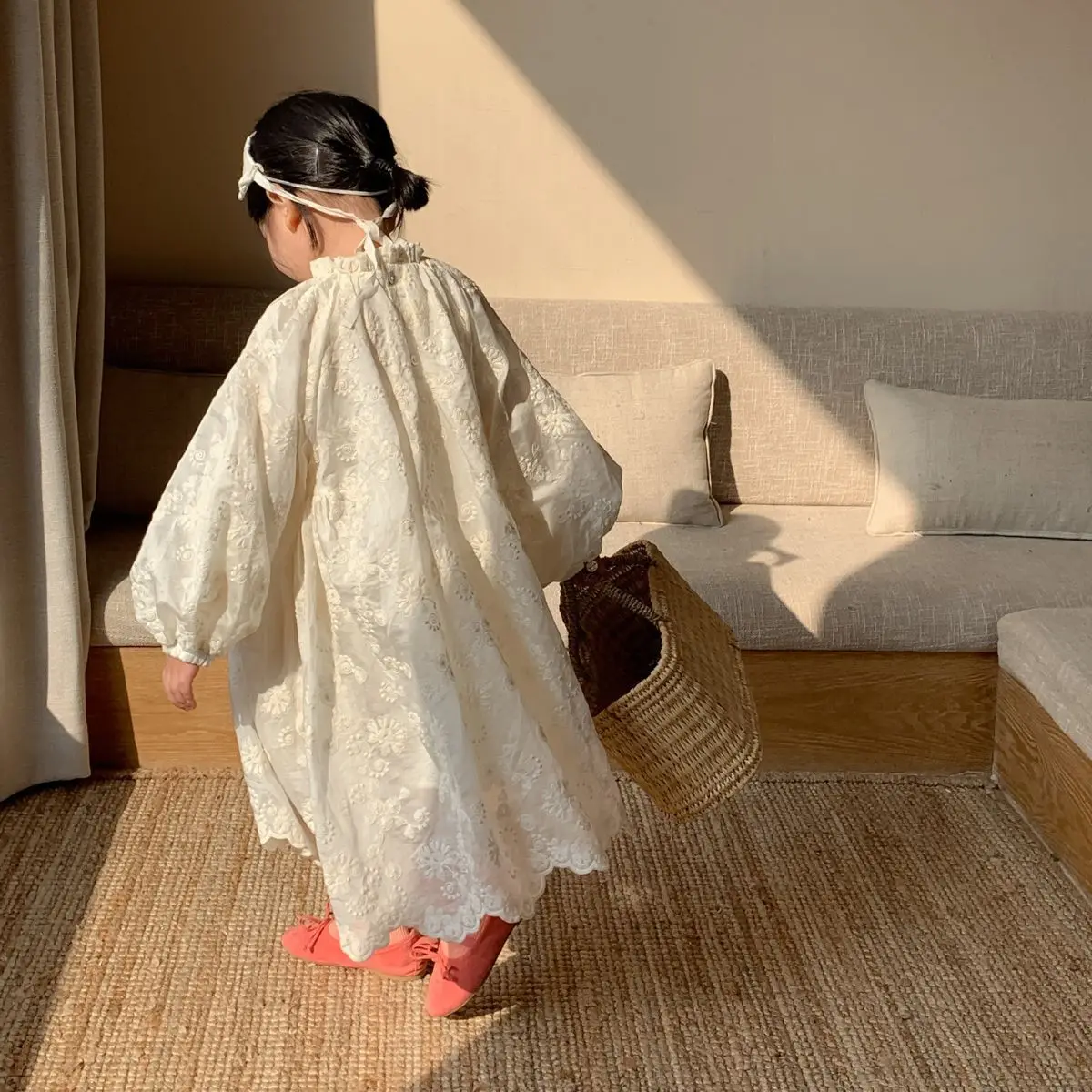 

7370 Chidren Dress 2023 Autumn New Korean Hot Sale French Embroidery Girl's Dress 2-7Year Kid's Princess Dress