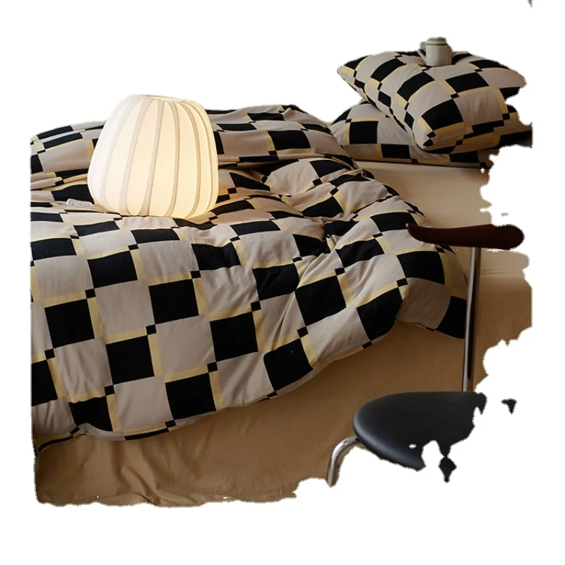 

Knitted Cotton Four-Piece Set Summer Bare Sleeping Pure Cotton Bed Sheet Duvet Cover Fitted Sheet Bedding
