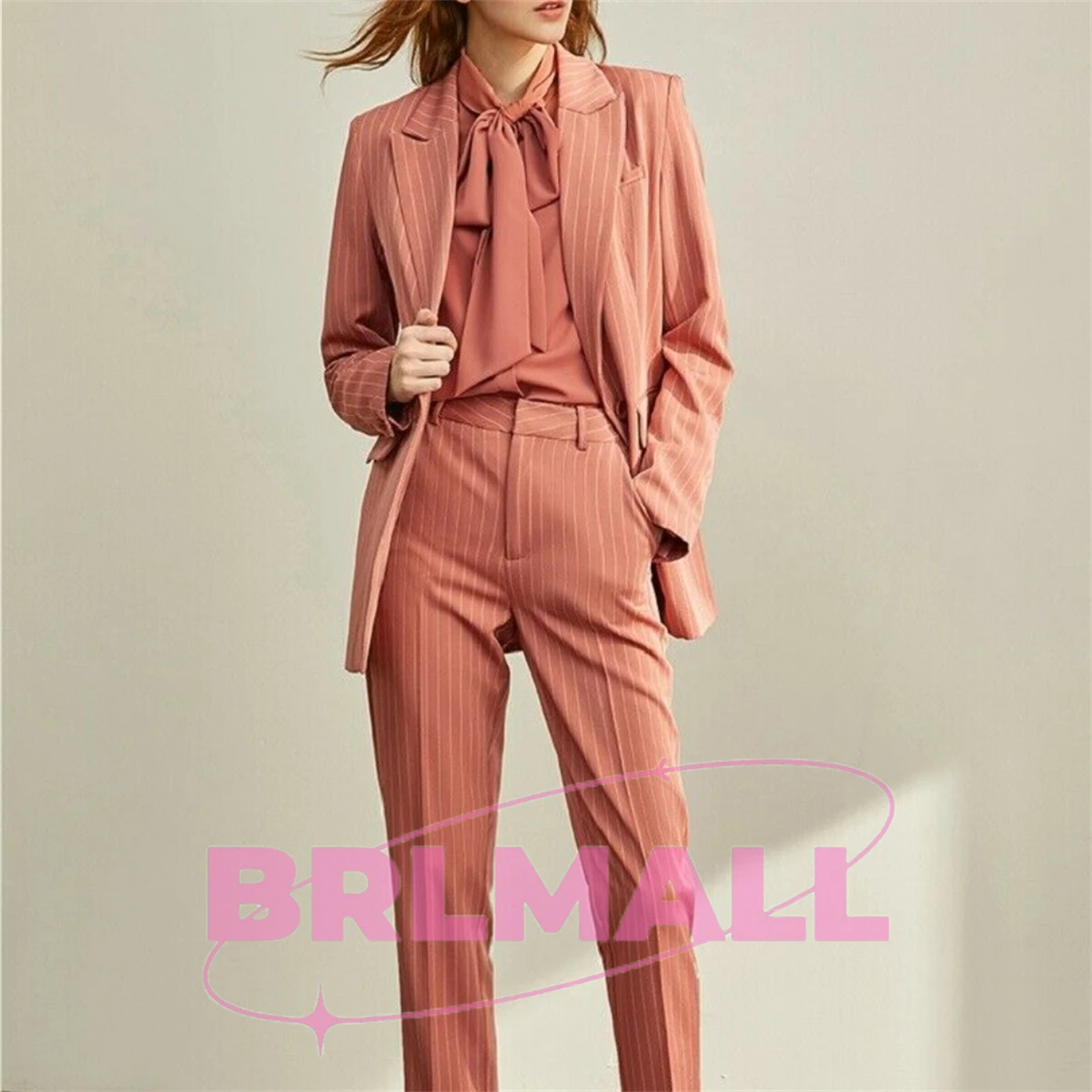 Fashion Suits Formal Business Suit Wedding Tuxedos Party Professional Striped Notch Lapel 2 Piece Women Suit (Blazer+Pants)