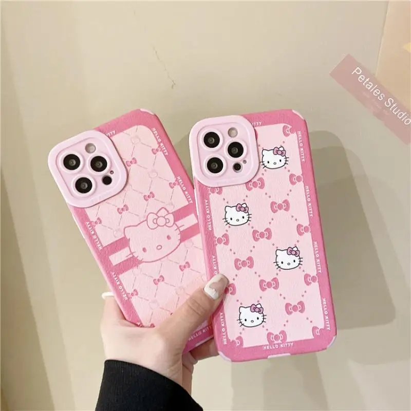 

Kawaii Sanrioed Hello Kitty Anime Cartoon Cute Pink Phone Case for Iphone11/12/13 Pro Max Xr X 6 7 8 Plus Toys for Girls