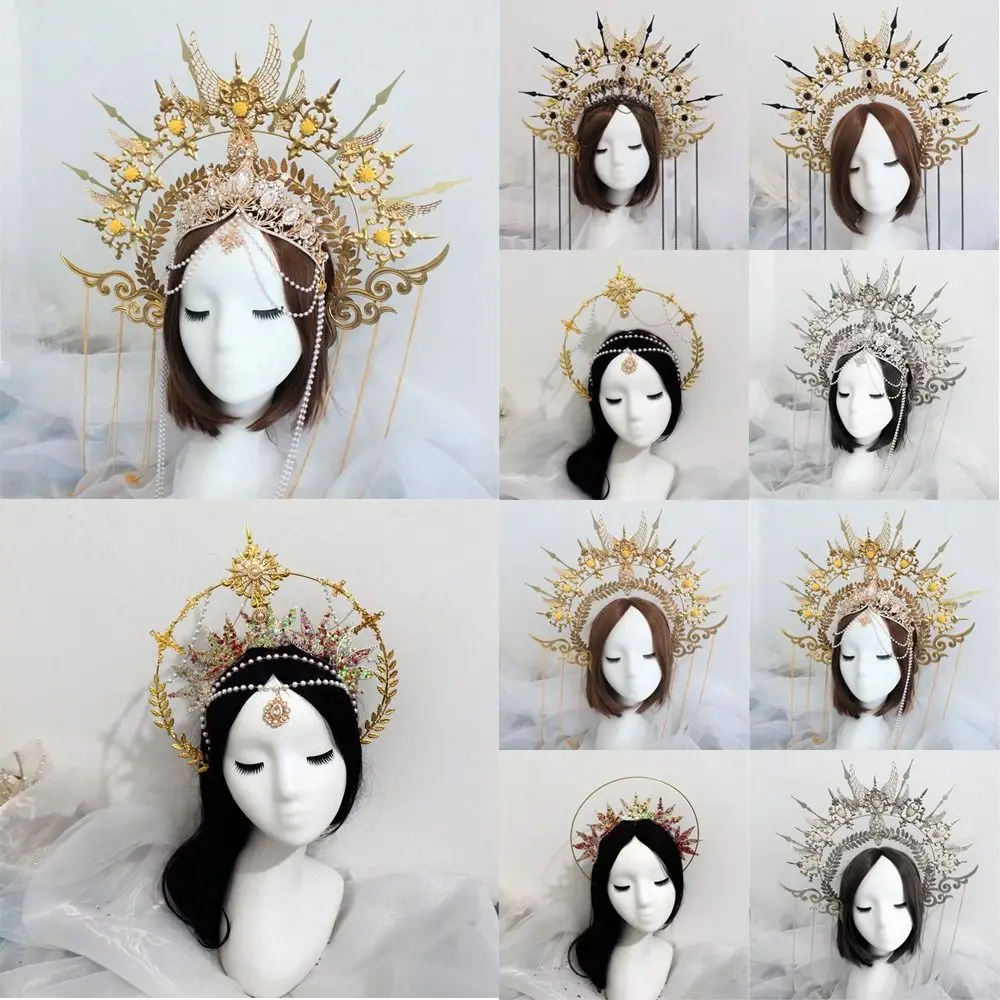 

Gold Silver Handmade Headdress Parts Sun Goddess Headwear Gothic Lolita Tiara DIY Crown Material Kits Wedding Headpiece