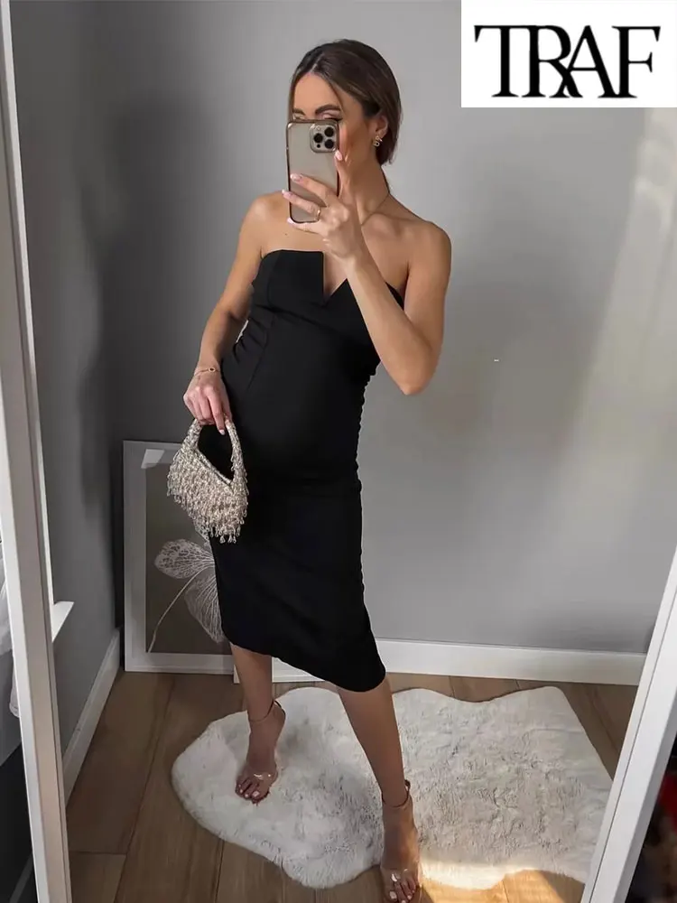 

TRAF 2023 Summer Long Dress Woman Off Shoulder Midi Dresses For Women Bodycon Casual Dress Women Evening Party Dresses