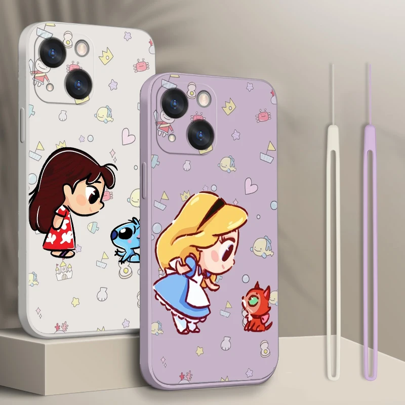 

Disney Princess Ariel Phone Case For Apple iPhone 14 13 12 mini 11 Pro Max 8 7 Plus XR XS X Liquid Rope Funda Cover