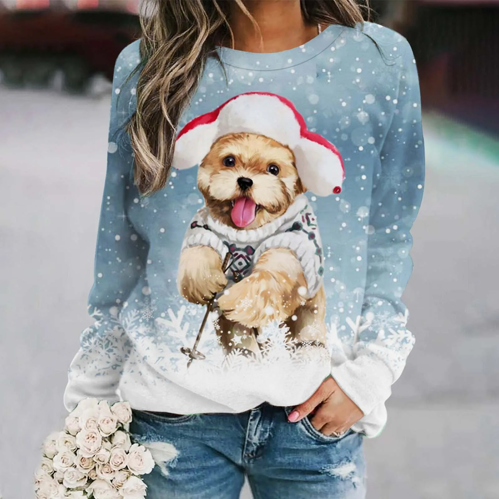 

Женская толстовка без косточек с рождественским принтом, повседневный топ с принтом снежинок, декоративные толстовки для женщин