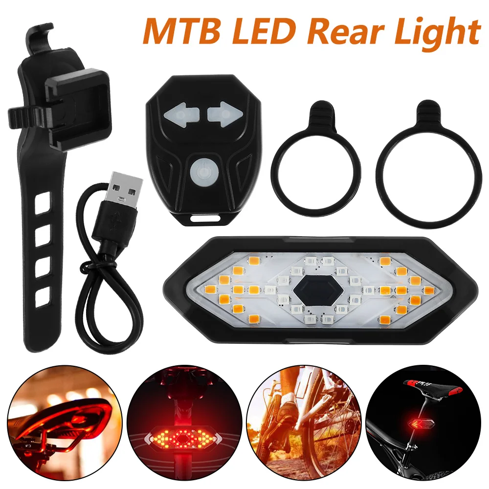 

Bike Turn Signals Remote Control Bicycle Direction Indicator MTB LED Rear Light USB Rechargeable Cycling Taillight with Horn