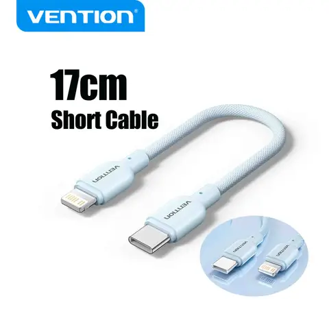Короткий кабель USB Type C Vention 17 см, 3A, 27 Вт, кабель Lightning для iPhone 14 13 12, кабель Power Bank, кабель для быстрой зарядки данных