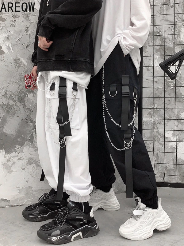 Women Cargo Harem Pants Side Pockets Black White Hip Hop Casual Male Female Joggers Trousers Fashion Casual Streetwear Pants