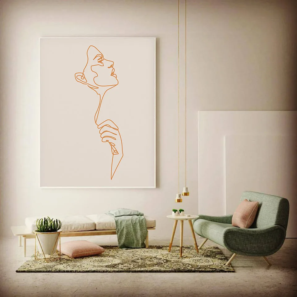 

Abstract Geometry Plant Wall Art Poster Boho Girl Body Art Print Beige Canvas Painting Picture Nordic Living Room Home Decor