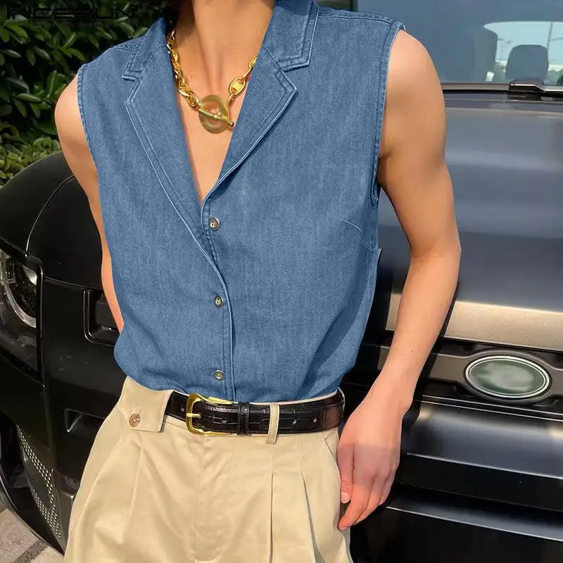 

Casual Simple Style Tops INCERUN New Men Retro V-neck Design Vests Handsome Male Solid All-match Sleeveless Tank Tops S-5XL 2023