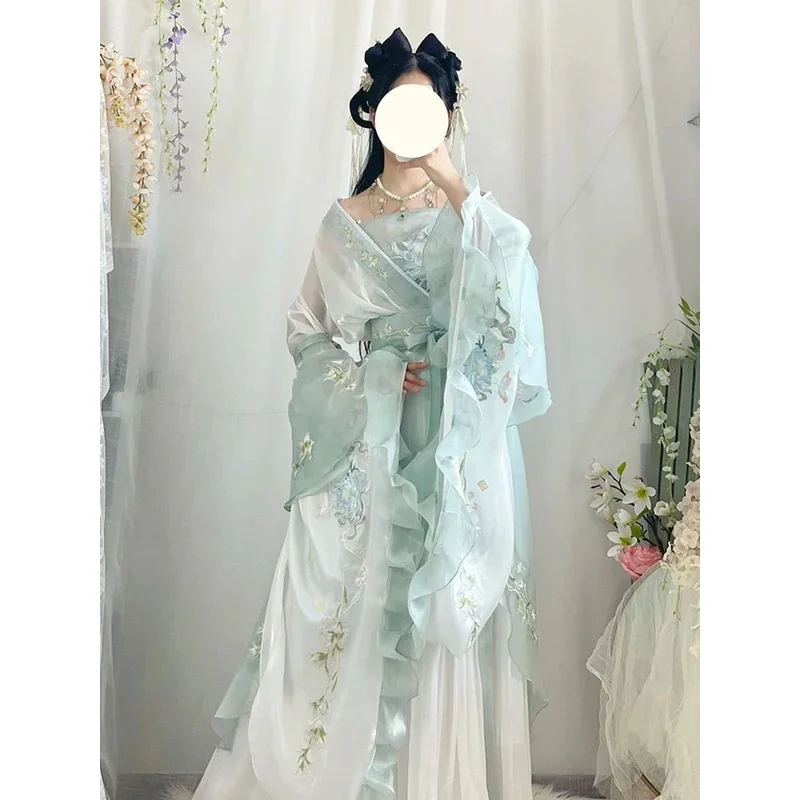 Женское платье Hanfu в старинном стиле женское зеленое летнее