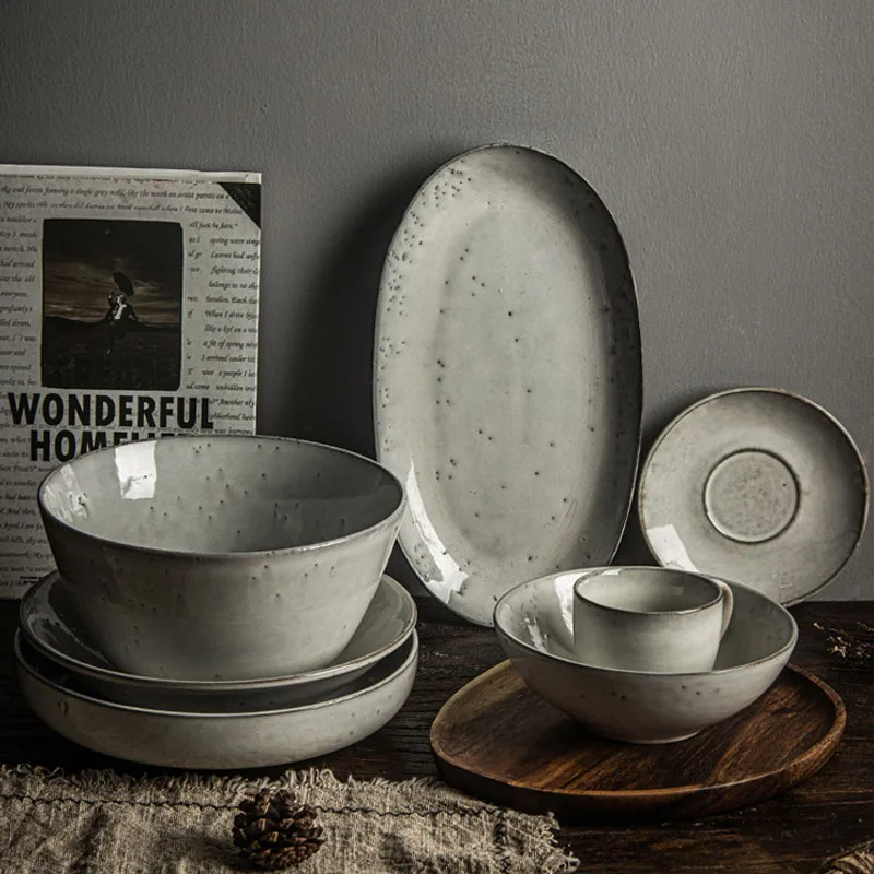 

Европейская керамическая тарелка, меняющая глазурь, украшение для западного ресторана, блюдо для стейка, для завтрака, Настольная кастрюля ...