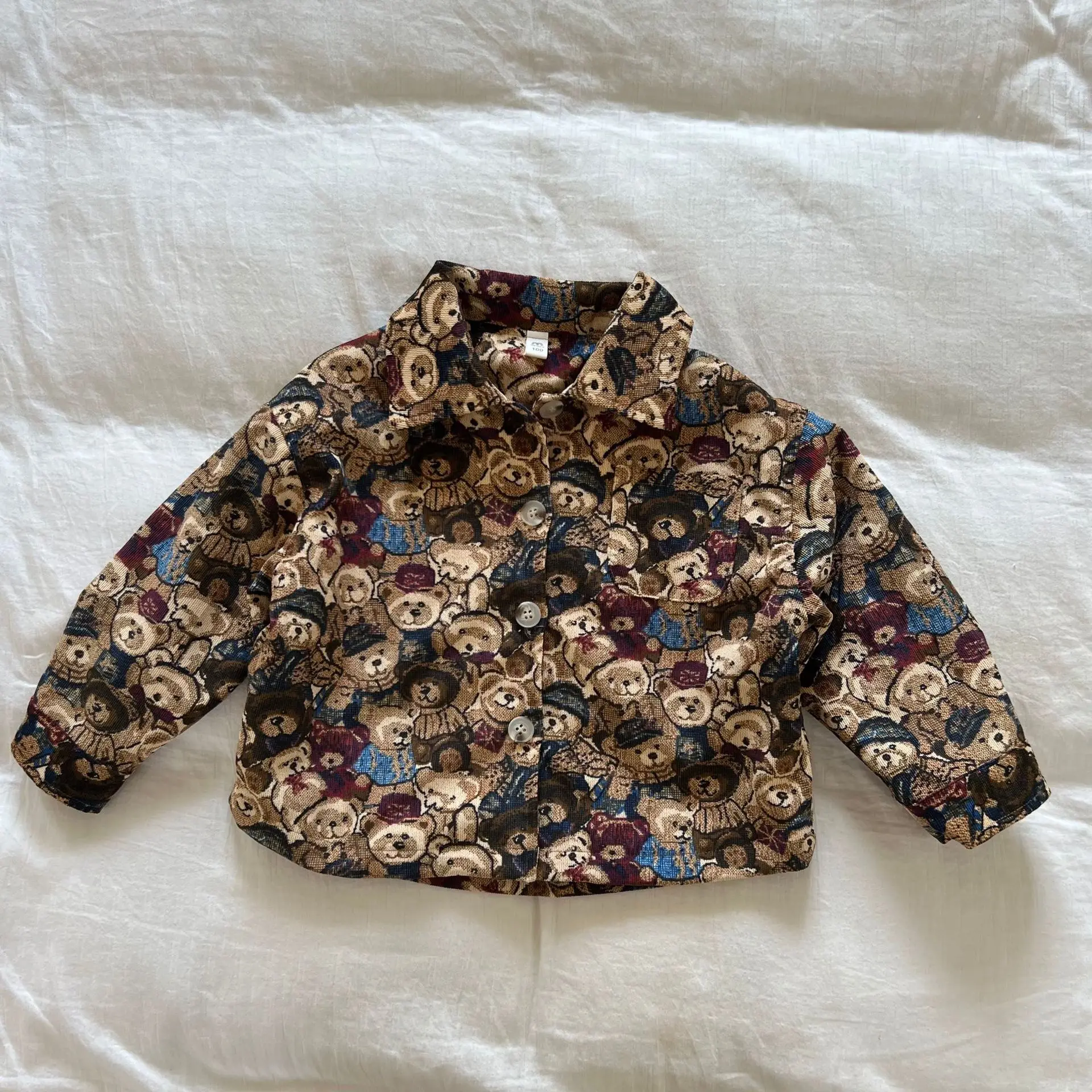 

2022 Autumn New Children Boy Cartoon Bear Long Sleeve Shirt Girl Baby Full Print Cardigan Tops Kid Loose All-match Shirt Clothes