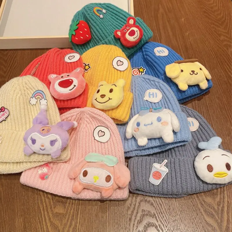 

Sanrio Kuromi Cartoon Knitted Hat The New Autumn and Winter Cute Doll Boys and Girls Versatile Wool Cap Keep Warm Pullover Hat