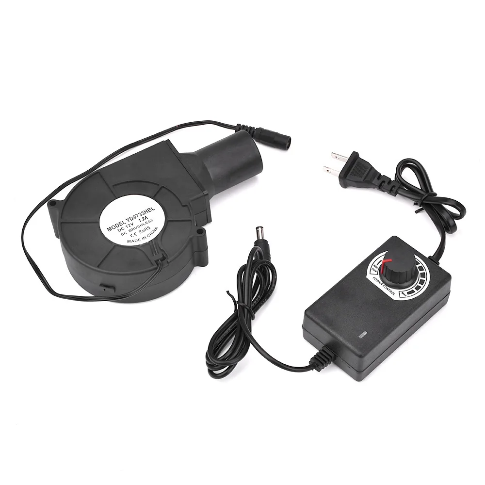 

YD7530HSL 9733B12H 9cm 12V 2A Centrifugal Turbo Blower with Speed Adjustable Power Adapter BBQ High Air Volume Cooling Fan