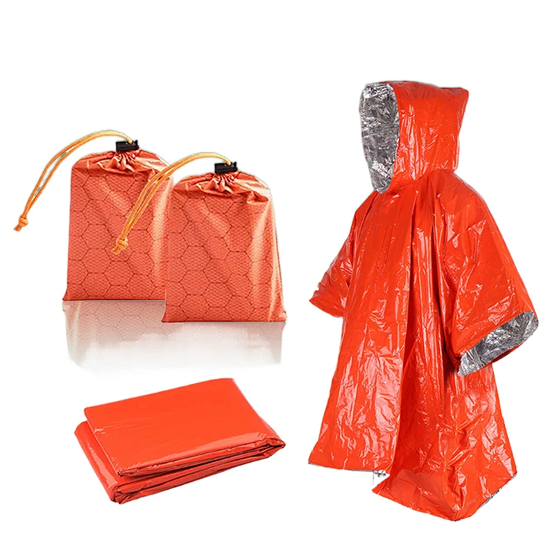 

Emergency Water Proof Raincoat Aluminum Film Disposable Poncho Cold Insulation Rainwear Blankets Survival Tool Camping Equipment