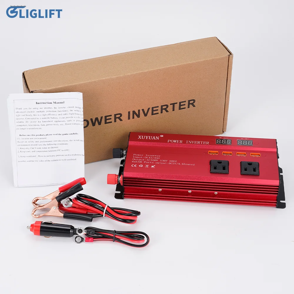 

Автомобильный инвертор 4000 Вт, модифицированный синусоидальный сигнал DC 12/24V на AC 110/220V, трансформатор напряжения, двойной ЖК-дисплей, 4USB