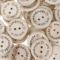 50pcs 152025mm natural color handmade with love wooden round 2 holes buttons for clothing sewing accessories craft supplies