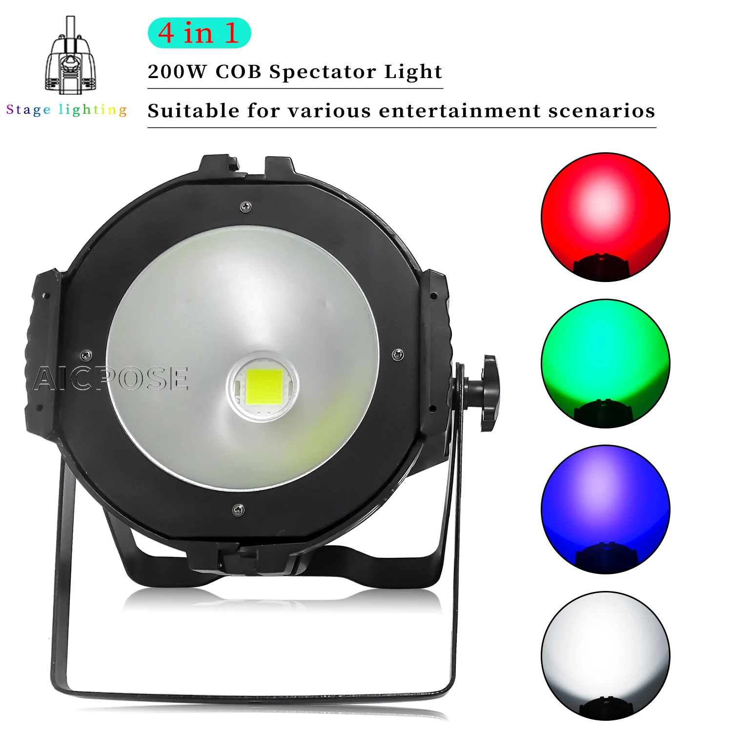 

200W COB RGBW 4 in 1 LED Floodlight Cool White Warm White Stage Spotlight DMX Control DJ Disco Equipment Church Market Lighting